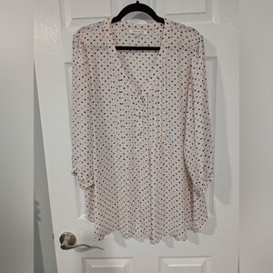 Rose & Olive Light Pink with Black & Gray Heart Print V-Neck Blouse 2X